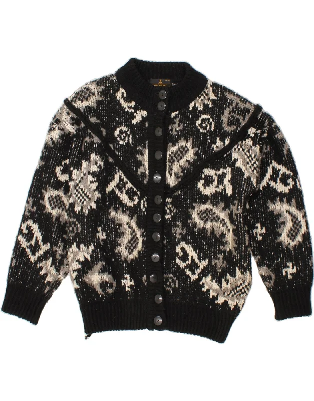 VINTAGE Womens Cardigan Sweater One Size Black Paisley Acrylic Mesh Blend Leather Blend Suede Blend