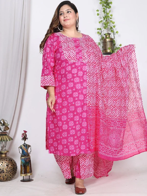 Swasti Plus Size Leheriya Printed Gotta Patti Pure Cotton Kurta With Trousers & Dupatta Trousers Bestseller Popular