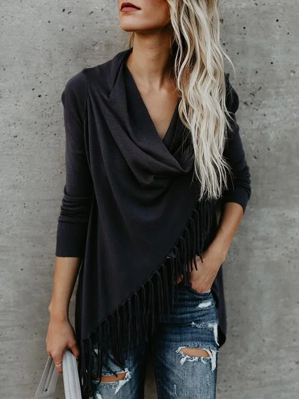 Modern Sleeves Solid Tassels Cardigan Tops Stylish Fashionable Trendy