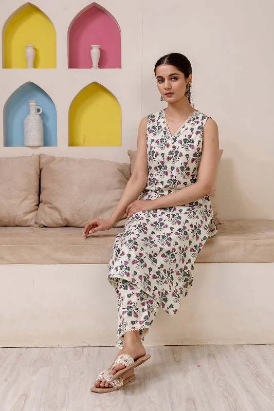 Women Off White Printed Straight Kurta With Trouser - Rasiya Trousers luxurious premium Women Off White Printed Straight Kurta With Trouser - Rasiya Trousers luxurious premium