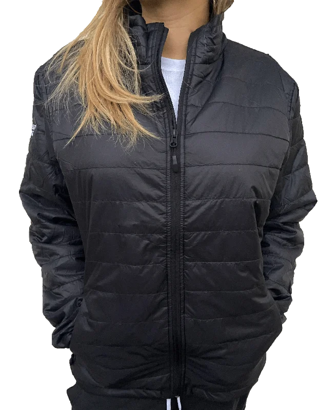 South Quarter Women's Black Puffy Zip Jacket Cotton Fabric Linen Fabric Terry Fabric