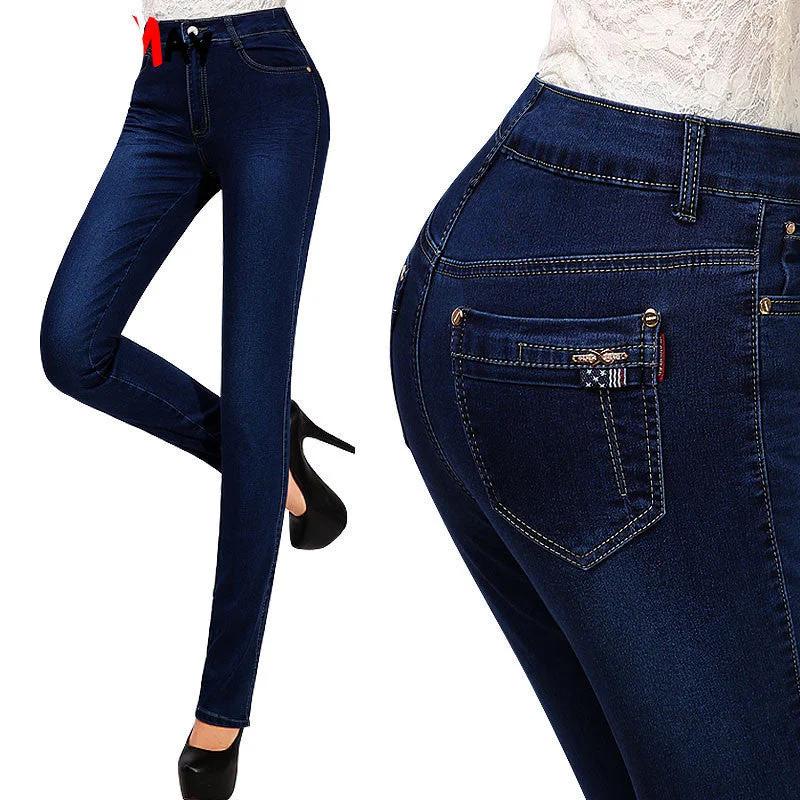 Women Jeans Large Size High Waist Autumn Blue Elastic Long Skinny Slim Jeans Trousers For Women 27-38 Size Y323 Trousers Vintage Classic