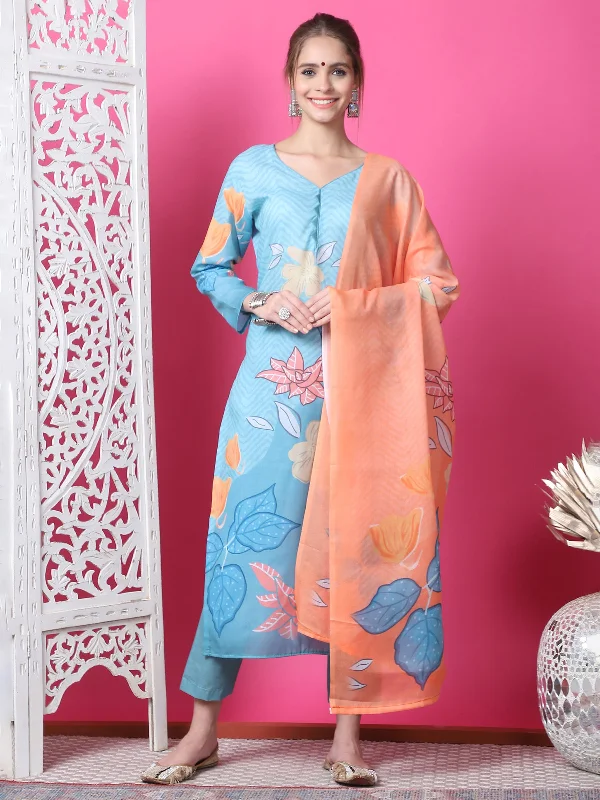 Jyoti Fashion Women's Sky Blue Cotton Geometric Digital Print with Jari & Crystal Kurta with Trouser & Dupatta Trousers Low Rise Relaxed Jyoti Fashion Women's Sky Blue Cotton Geometric Digital Print with Jari & Crystal Kurta with Trouser & Dupatta Trousers Low Rise Relaxed