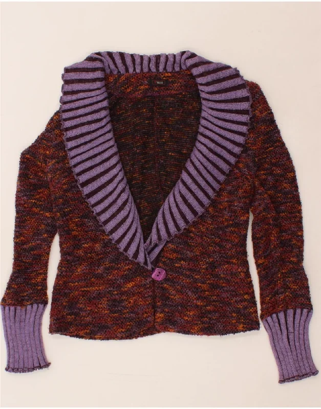 VINTAGE Womens Cardigan Sweater UK 14 Medium Multicoloured Acrylic Solid Print Embellished