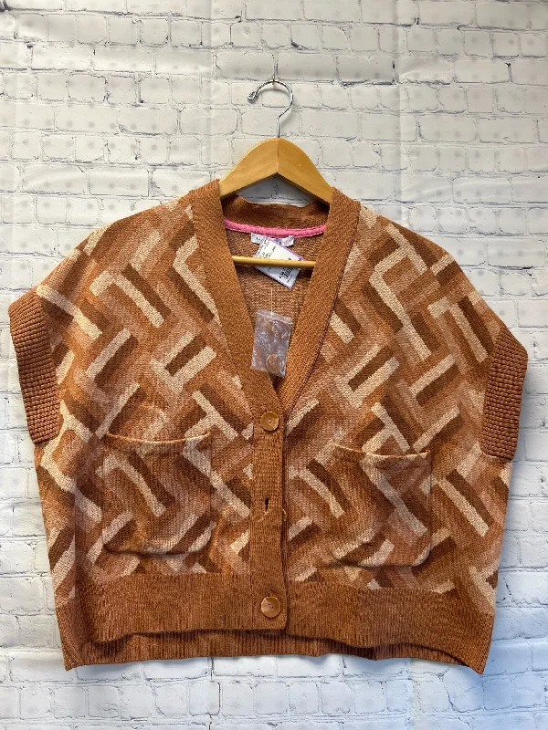 Size X-Small Ladies Tan Print ISAAC MIZRAHI Sweater Vest Notch Collar Peter Pan Collar Cowl Neck Size X-Small Ladies Tan Print ISAAC MIZRAHI Sweater Vest Notch Collar Peter Pan Collar Cowl Neck