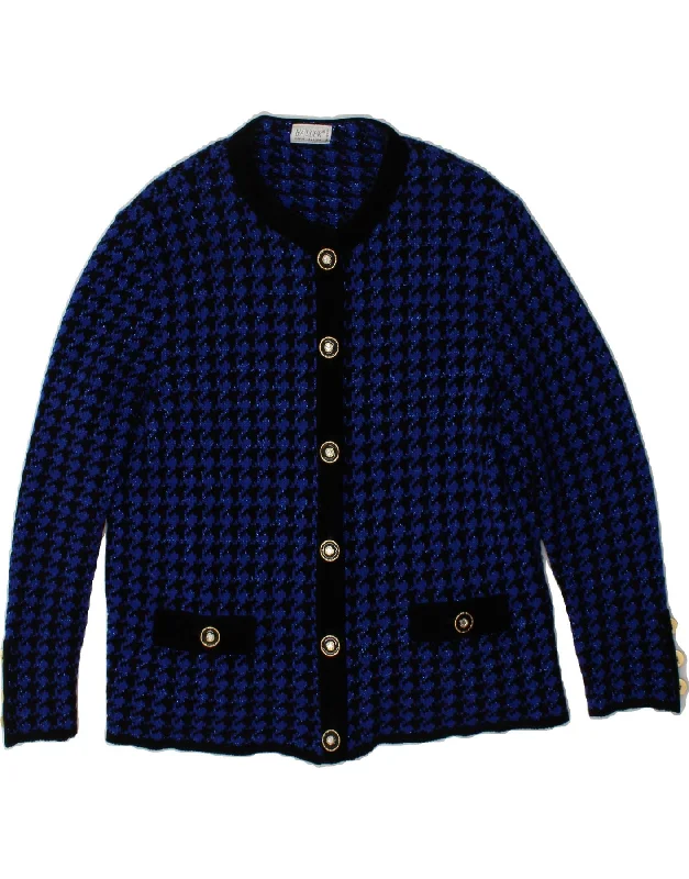 BASLER Womens Cardigan Sweater EU 42 Large Blue Houndstooth Wool Plaid Cardigan Polka Dot Checkered