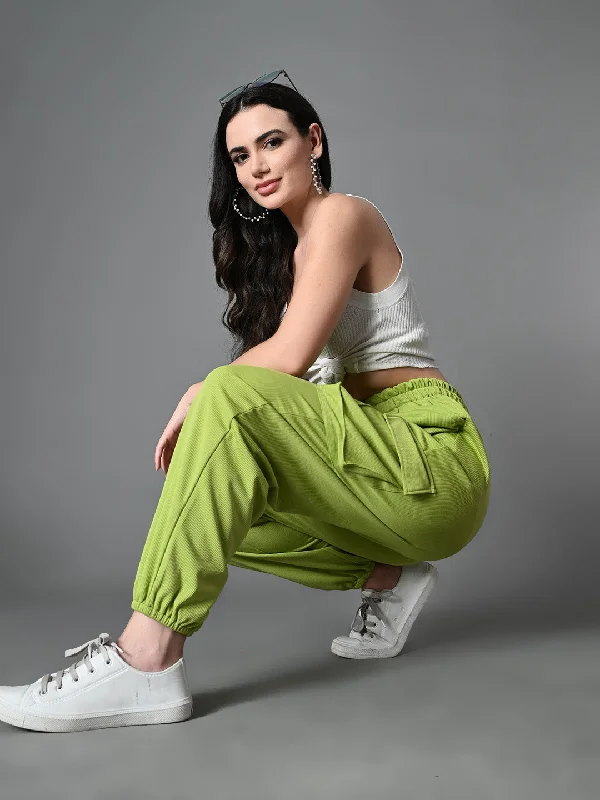 Myshka Women's Solid Ribbed High-Rise Cargo Style Casual Trousers in Green Color Trousers Summer Linen Myshka Women's Solid Ribbed High-Rise Cargo Style Casual Trousers in Green Color Trousers Summer Linen