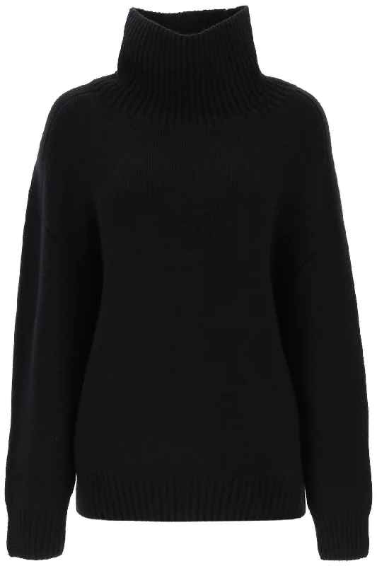 'landen' Oversized Funnel-neck Sweater  - Nero Chenille Fabric Brocade Fabric Lace Fabric