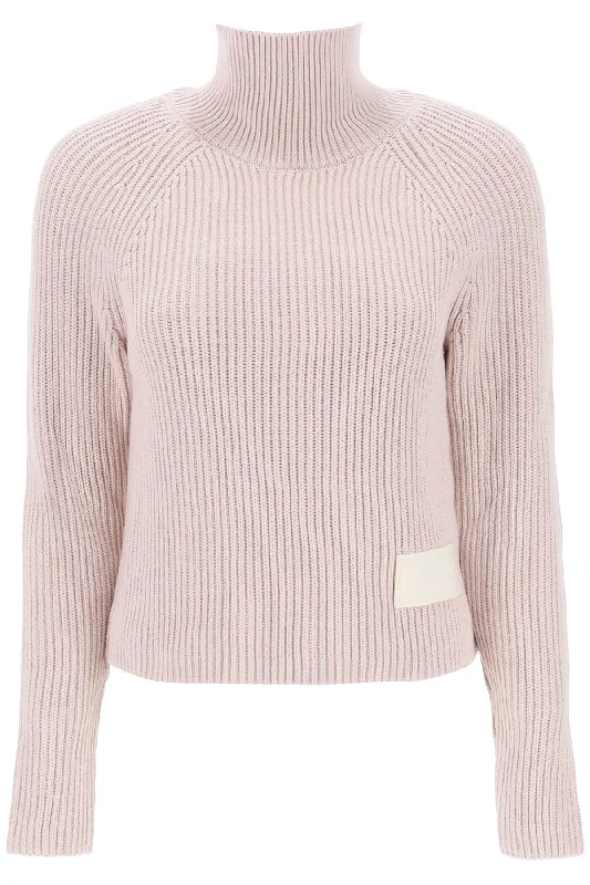 English Rib Funnel-neck Sweater  - Pink Knit Fabric Woven Fabric Fleece Fabric