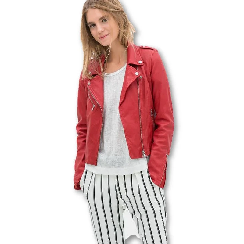 leather female jacket lapel long sleeved jacket PU slim leather female temperament locomotive Red leather women Herringbone Jacket Checkered Jacket Solid Jacket leather female jacket lapel long sleeved jacket PU slim leather female temperament locomotive Red leather women Herringbone Jacket Checkered Jacket Solid Jacket