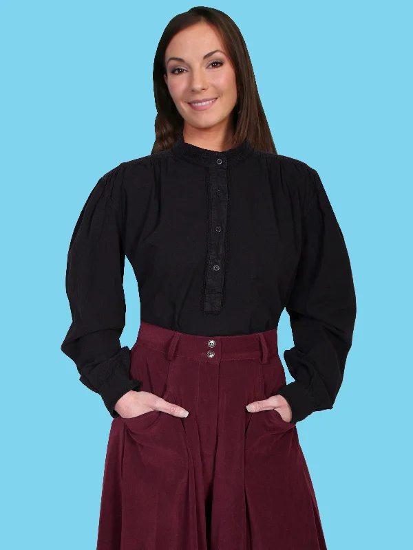 Scully RangeWear Womens Black 100% Cotton Pleated Pullover L/S Work Blouse Alpaca Blend Soft Scully RangeWear Womens Black 100% Cotton Pleated Pullover L/S Work Blouse Alpaca Blend Soft