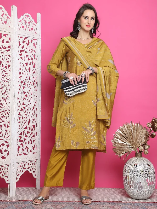 Jyoti Fashion Women's Mustard Muslin Floral Print with Jari & Crystal work Kurta with Trouser & Dupatta Trousers Canvas Durable Jyoti Fashion Women's Mustard Muslin Floral Print with Jari & Crystal work Kurta with Trouser & Dupatta Trousers Canvas Durable