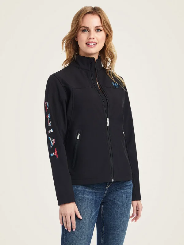 Ariat 10042185 Womens Team Logo Softshell Chimayo Jacket Black Boat Neck Shawl Collar Notched Collar