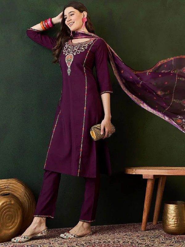 Sangria Embroidered Zari Sequence Kurta With Trousers & Dupatta Set Trousers luxurious premium