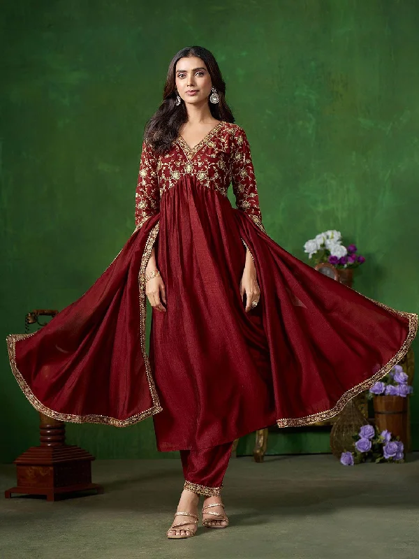 Sangria Embroidered Kurta & Trouser With Dupatta Kurta Set Trousers Modern Contemporary