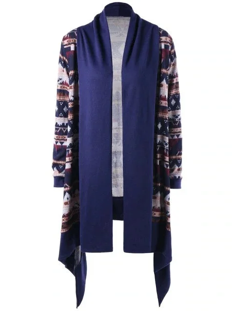 Romantic Print Drape Cardigan Welt Pockets Slit Pockets Flap Pockets