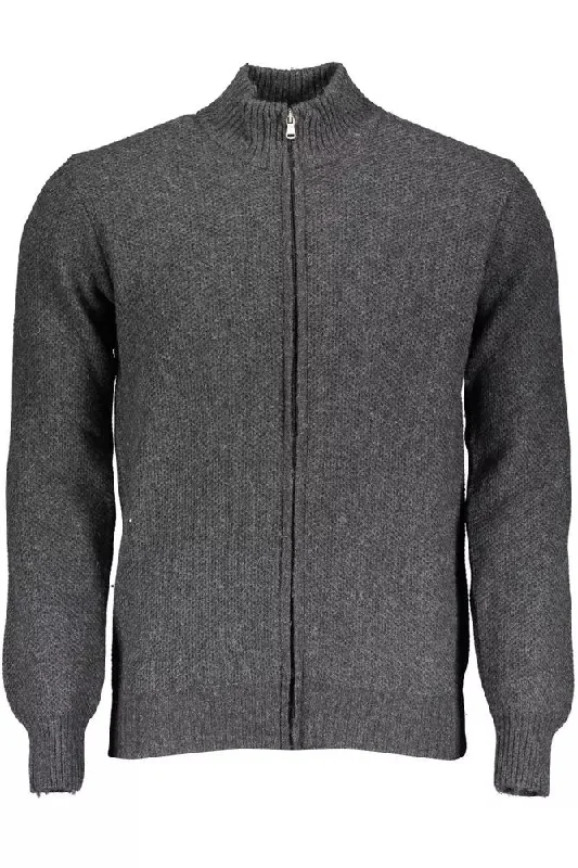 Gray Wool Men Cardigan Terry Terry Cloth Terry Knit