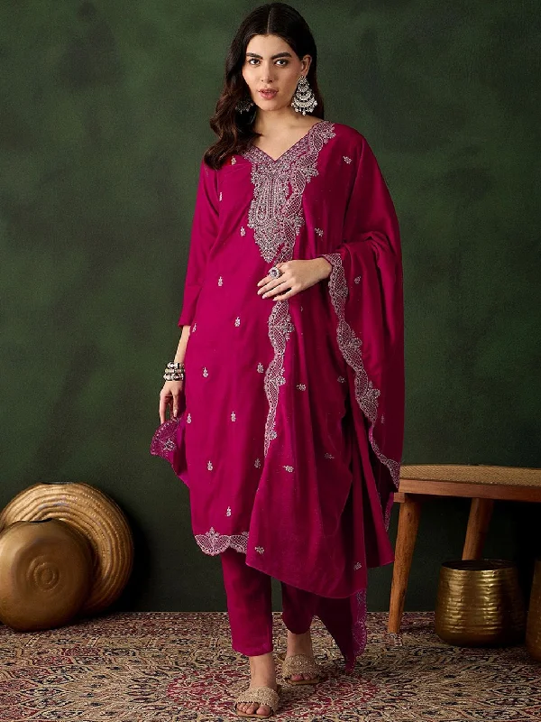 Sangria Floral Embroidered Straight Kurta & Trouser With Dupatta Trousers Favorite Customer