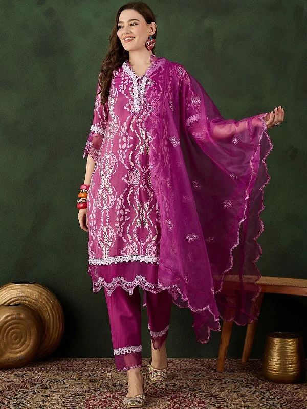 Sangria Printed & Embroidered Kurta & Trousers with Dupatta Trousers trendy modern