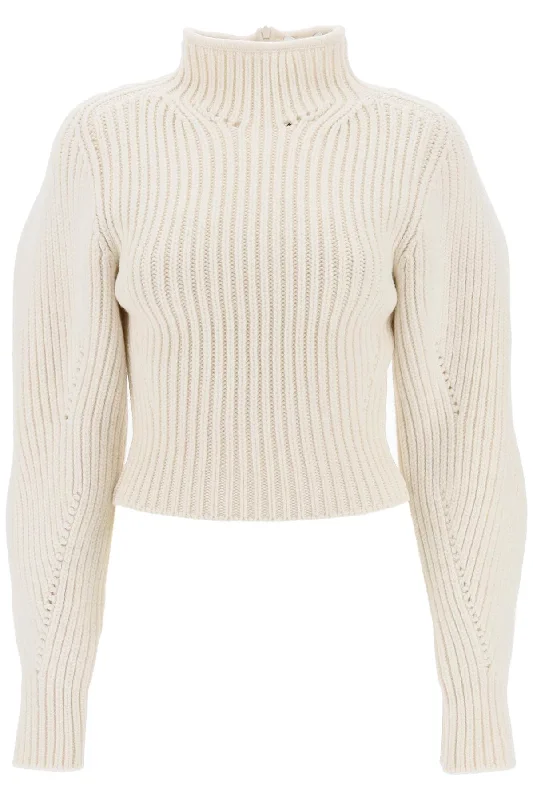 Ribbed Sweater With Curved Sleeves  - Bianco Cotton Fabric Linen Fabric Terry Fabric