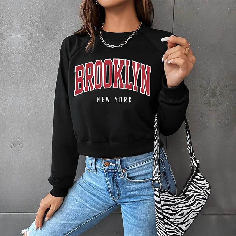 IKEARLAX popular new spring leisure sports college style top New Popular trade short navel crew neck letter sweater Toggled Drawstring Belted