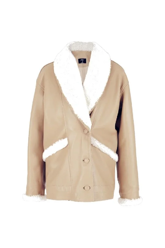 HAYDRA SHEARLING BEIGE LEATHER JACKET Satin Jacket Silk Jacket Chiffon Jacket