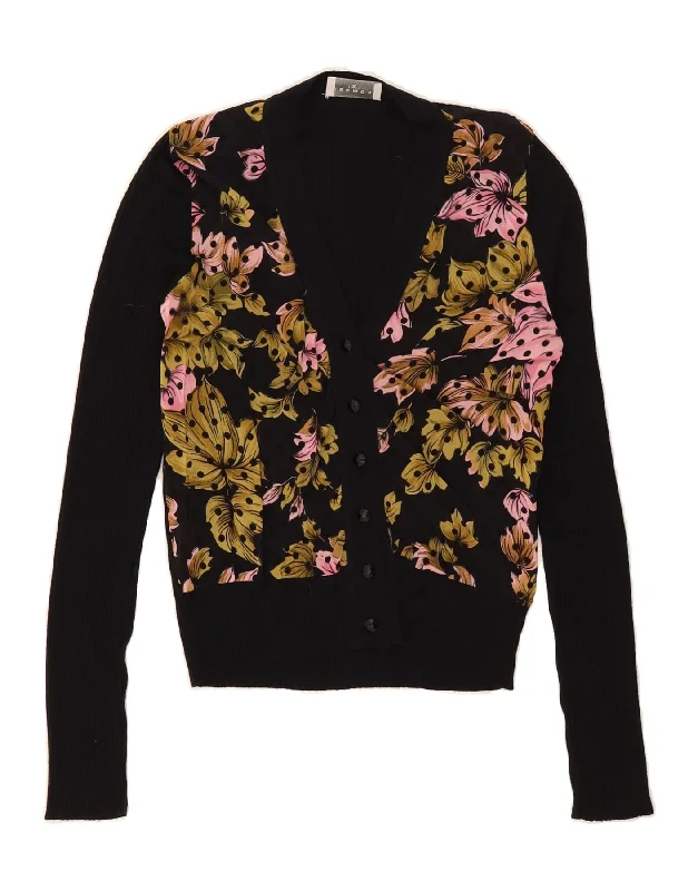 RICHMOND Womens Cardigan Sweater UK 12 Medium Black Floral Fleece Fabric Down Fabric Feather Fabric RICHMOND Womens Cardigan Sweater UK 12 Medium Black Floral Fleece Fabric Down Fabric Feather Fabric