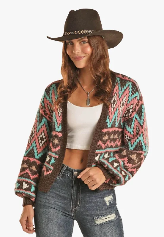 Rock and Roll Womens Aztec Cardigan Seamless Knitted Crochet