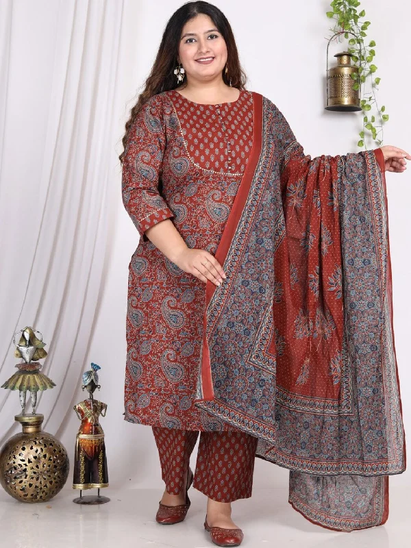 Swasti Paisley Printed Regular Gotta Patti Pure Cotton Kurta with Trousers & With Dupatta Wide Leg Loose Fit Mid Waist