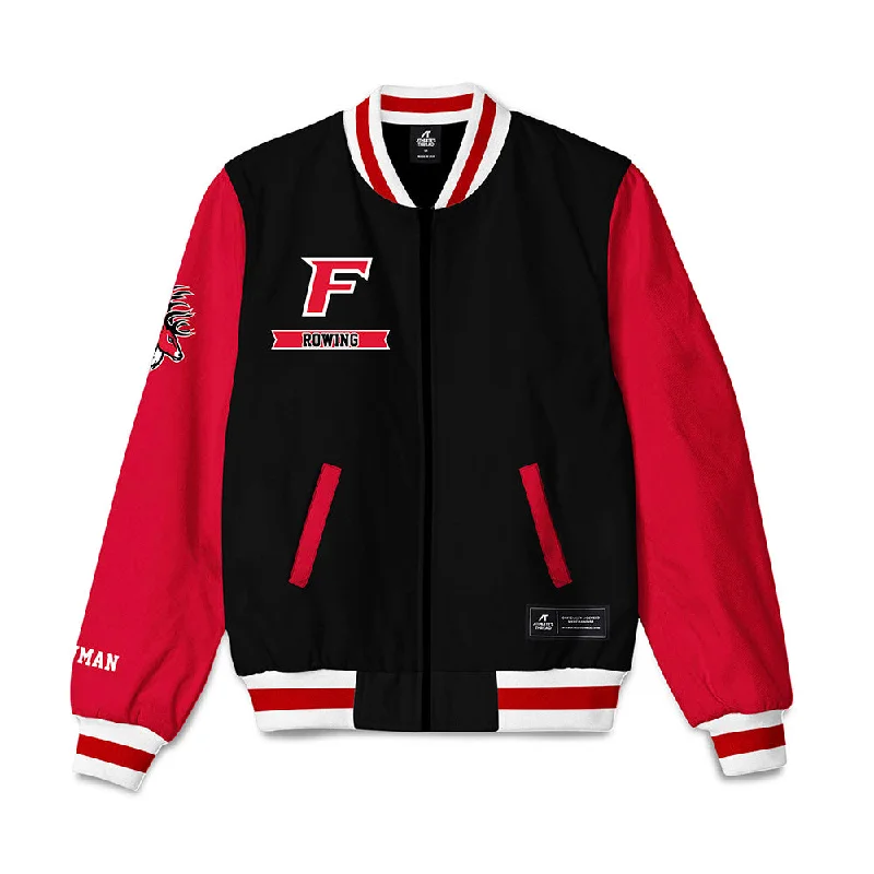 Fairfield - NCAA Women's Rowing : Jill Newman - Bomber Jacket Notch Collar Peter Pan Collar Cowl Neck Fairfield - NCAA Women's Rowing : Jill Newman - Bomber Jacket Notch Collar Peter Pan Collar Cowl Neck