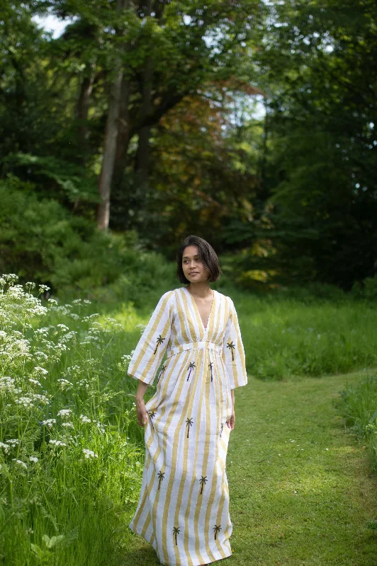The Terra Tribe Yellow Stripe Tribal Dress - Palm Tree
