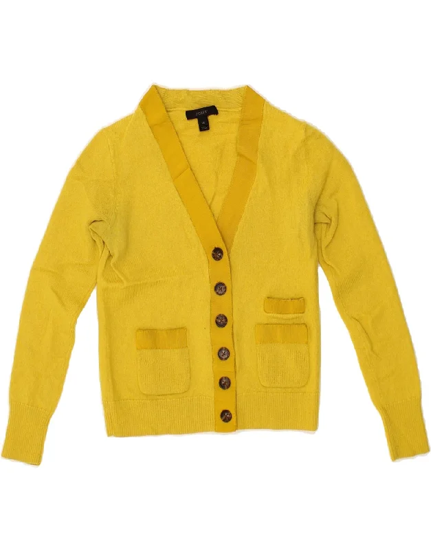 J. CREW Womens Cardigan Sweater UK 6 XS Yellow Merino Wool Sequined Glittery Shiny