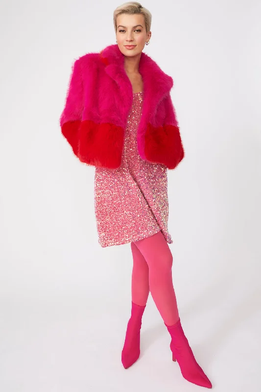 Hot Pink Faux Fur Two Tone Jacket Collared Jacket Crew Neck Jacket Turtle Neck Jacket Hot Pink Faux Fur Two Tone Jacket Collared Jacket Crew Neck Jacket Turtle Neck Jacket