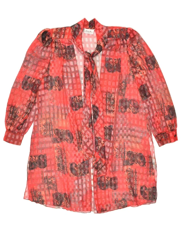 VINTAGE Womens Oversized Cardigan Top UK 16 Large Red Geometric Polyester Wool Fabric Cashmere Fabric Tweed Fabric VINTAGE Womens Oversized Cardigan Top UK 16 Large Red Geometric Polyester Wool Fabric Cashmere Fabric Tweed Fabric