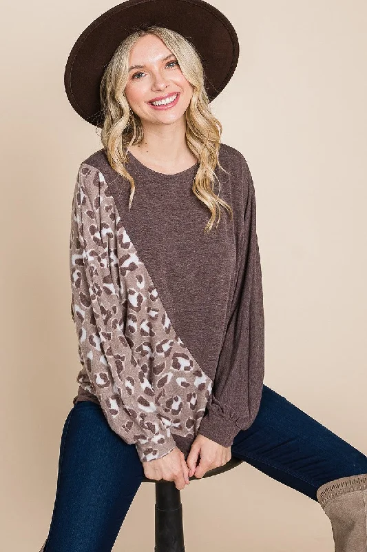 Cute Animal French Terry Brush Contrast Print Pullover With Cuff Detail Elbow Length Sleeve Cute Animal French Terry Brush Contrast Print Pullover With Cuff Detail Elbow Length Sleeve