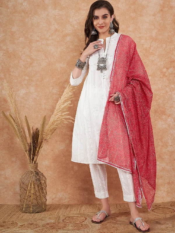 Sangria Floral Printed Pure Cotton A-Line Kurta With Trouser & Dupatta Trousers Satin Smooth