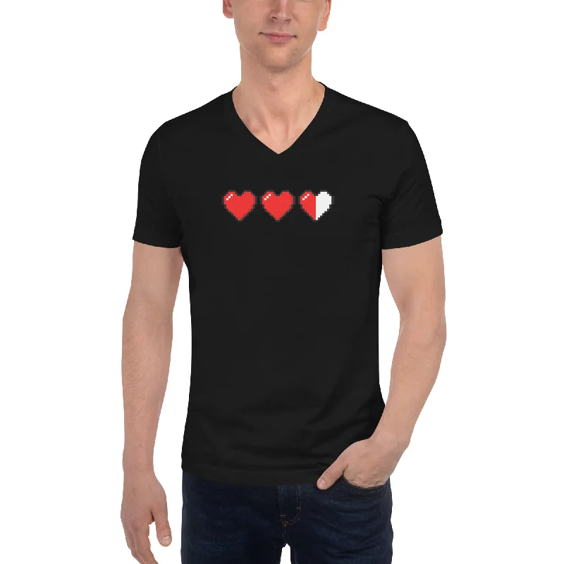 3 Heart Meter Retro 8 Bit Video Game Pixelated Short Sleeve V-Neck T-Shirt Fleece Nylon Spandex 3 Heart Meter Retro 8 Bit Video Game Pixelated Short Sleeve V-Neck T-Shirt Fleece Nylon Spandex