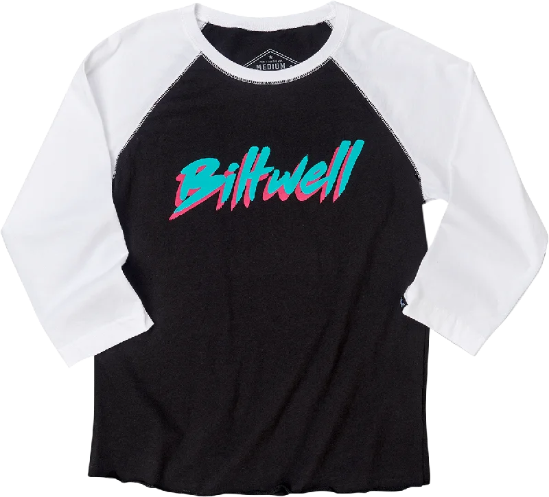 BILTWELL Women's 1985 Raglan T-Shirt - Black/White - Small 8144-060-002 Chenille Brocade Lace