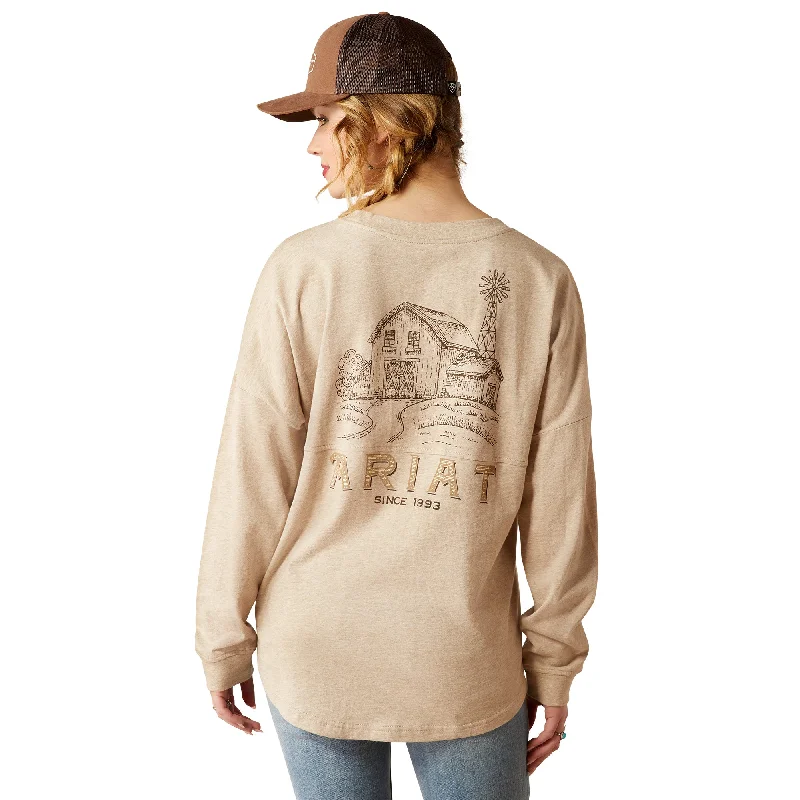 Ariat Ladies Miller Oatmeal Heather Graphic Oversized T-Shirt 10053892 Polka Dot Checkered Tartan Ariat Ladies Miller Oatmeal Heather Graphic Oversized T-Shirt 10053892 Polka Dot Checkered Tartan