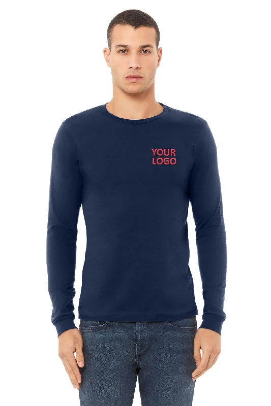 Bella Canvas Unisex Jersey Long Sleeve T-Shirt, Navy Front Pockets Side Pockets Patch Pockets Bella Canvas Unisex Jersey Long Sleeve T-Shirt, Navy Front Pockets Side Pockets Patch Pockets