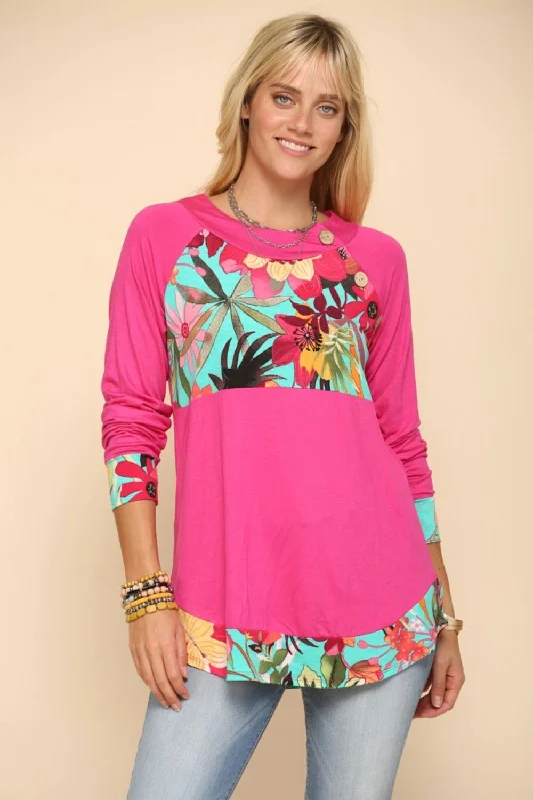 Celeste Full Size Tropical Print Long Sleeve T-Shirt Wool Fabric Cashmere Fabric Tweed Fabric