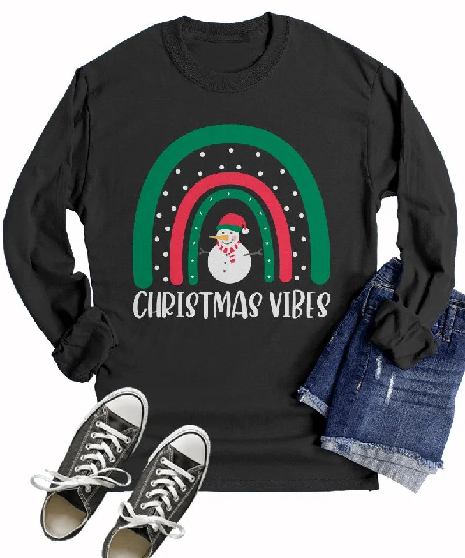 Christmas Vibes Women Long Sleeve T-Shirt Notch Collar Peter Pan Collar Cowl Neck