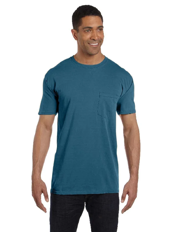 Comfort Colors Garment-Dyed Pocket T-Shirt | Topaz Blue Basic T-Shirt Crew Neck Short Sleeve