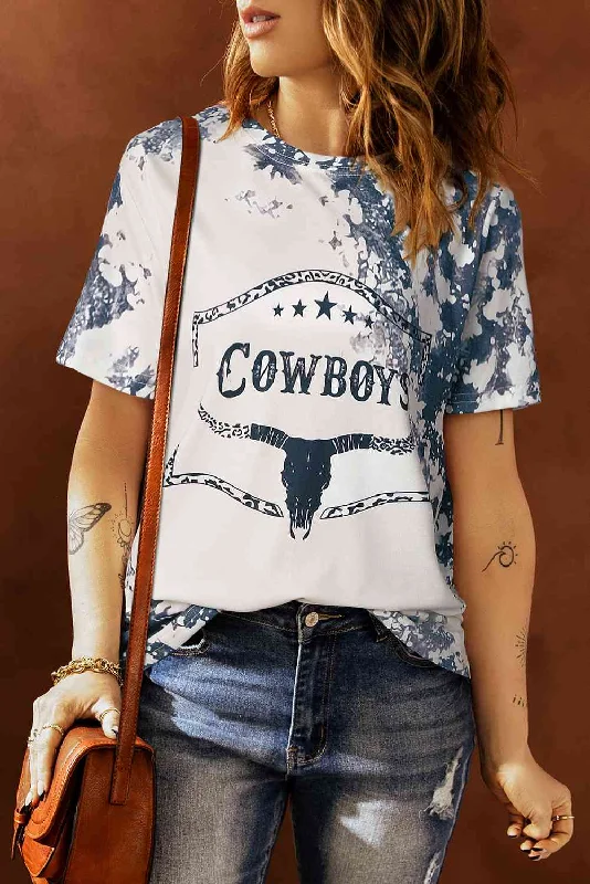 COWBOYS Tie-Dye Ladies T-Shirt Real Fur Shearling Chenille