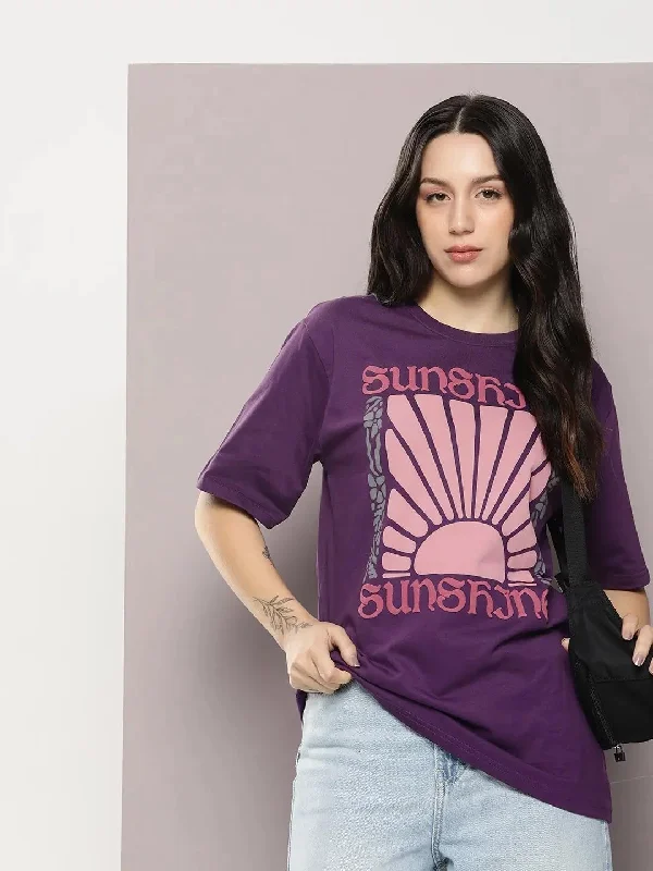 Dillinger Purple Graphic Oversized T-Shirt-WMNCR408GRL-XS Spandex Blend Rayon Blend Denim Blend