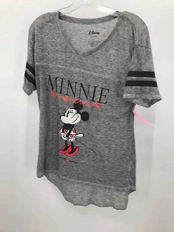 Pre-Owned Disney Grey Size Large Printed T-shirt Nylon Fabric Polyester Fabric Spandex Fabric