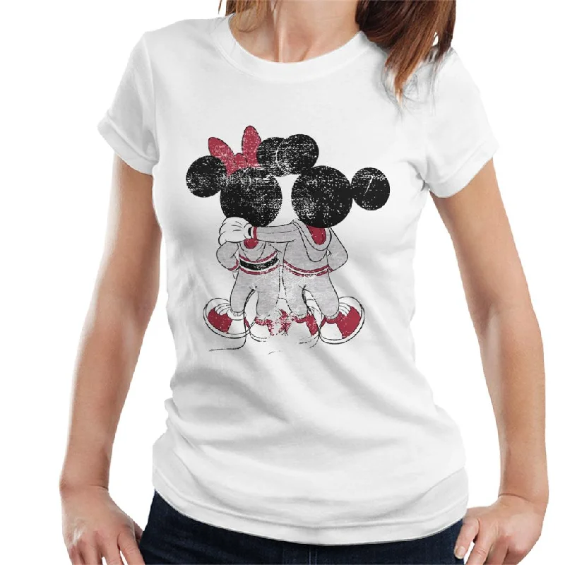 Disney Mickey And Minnie Mouse Together Distressed Back Women's T-Shirt Elasticated Padded Insulated Disney Mickey And Minnie Mouse Together Distressed Back Women's T-Shirt Elasticated Padded Insulated