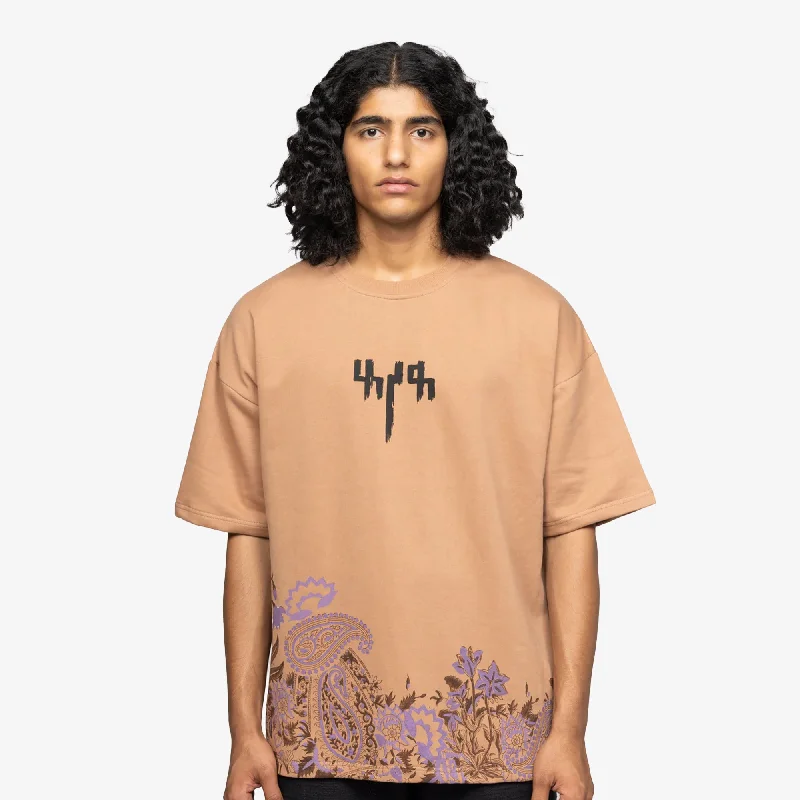 F A R A K | GARDEN OF EDEN 2.0 T-SHIRT { BEIGE/BEIGE Asymmetrical Pockets Print