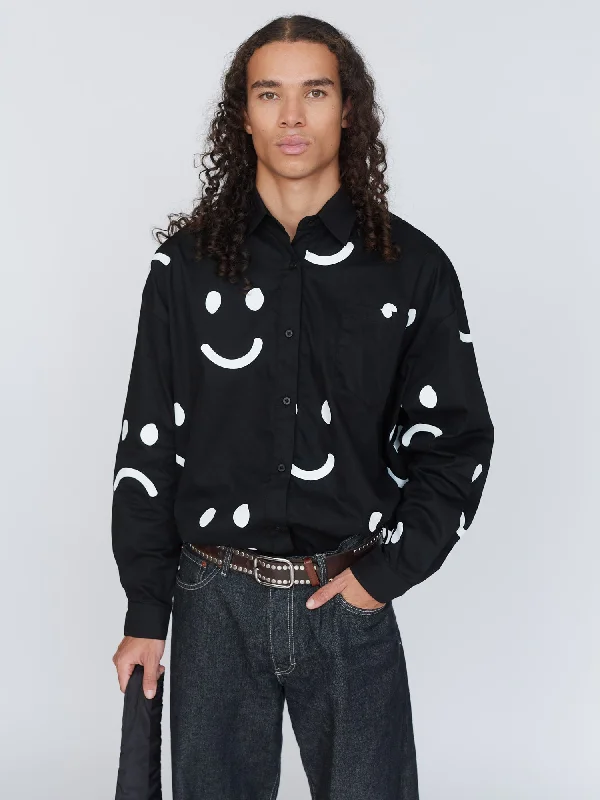 Happy Sad Oversized Shirt Embroidered Appliqued Beaded