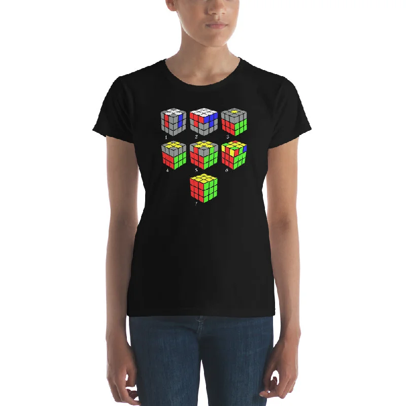 How To Solve A Puzzle Speed Cube Diagram Women's Short Sleeve Babydoll T-shirt Plaid T-Shirt Polka Dot Checkered